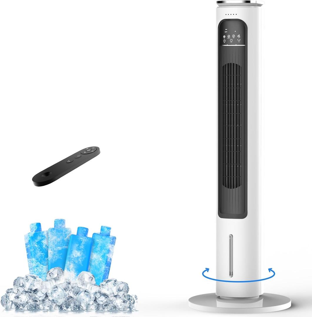 3-IN-1 Portable Air Conditioners Tower Fan, 37'' Evaporative Air Cooler w/Remote, 2.5L Water Tank With 4 Ice Packs, 12H Smart Timer & 70 Oscillating, 3Speeds For Bedroom Living Room Office