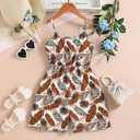 Girl's Cami Short Dress, Sleeveless Print Outfits Summer tropical romper for kids 4-12t (Brown)