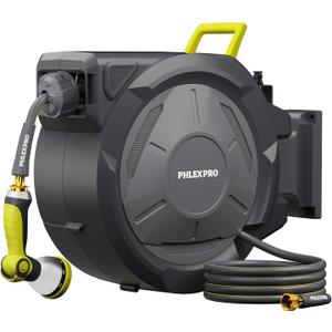 110 FT x 1/2" Retractable Garden Hose Reel, Heavy Duty Automatic Hose Reel Wall Mount - 3/4in Brass Fitting 10 Pattern Nozzle, Any Length Lock Slow Retraction 180° Swivel, Upgraded UV Resistant
