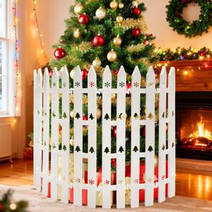 Extra Height 24 Christmas Tree Fence, 24pcs Christmas Tree Gate, White Christmas Fence Decorations for Cat, Small Dog, Suit for Christmas, Birthday, Wedding Decoration