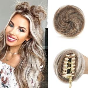 SOFEIYAN 2PCS Mini Claw Clip in Hair Bun Messy Cat Ears Hair Bun Extension Synthetic Donut Wig Accessory Updo Space Bun Hair Pieces for Women Girls (12T60#)