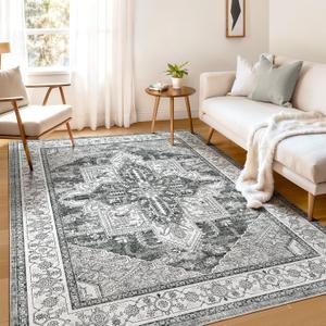 WITSHOCK Living Room Area Rug 6x9: Washable Rugs Boho Soft Non-Slip Low Pile Stain Resistant Foldable Carpet for Bedroom Playroom Dining Room Office Kitchen Farmhouse Home Decor Rug-Gray (6' x 9' (Rectangular), Grey)