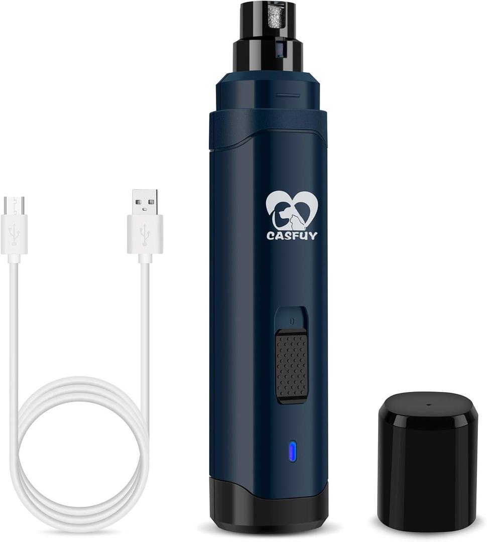 Casfuy Dog Nail Grinder Upgraded - Professional 2-Speed Electric Rechargeable Pet Nail Trimmer Painless Paws Grooming & Smoothing for Small Medium Large Dogs & Cats (Dark Blue) (B-Dark Blue)