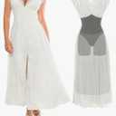 Popilush Evening Dresses Lace Formal Mother of Bride Maxi Dresses for Women V Neck Shapewear Wedding Dress Split L