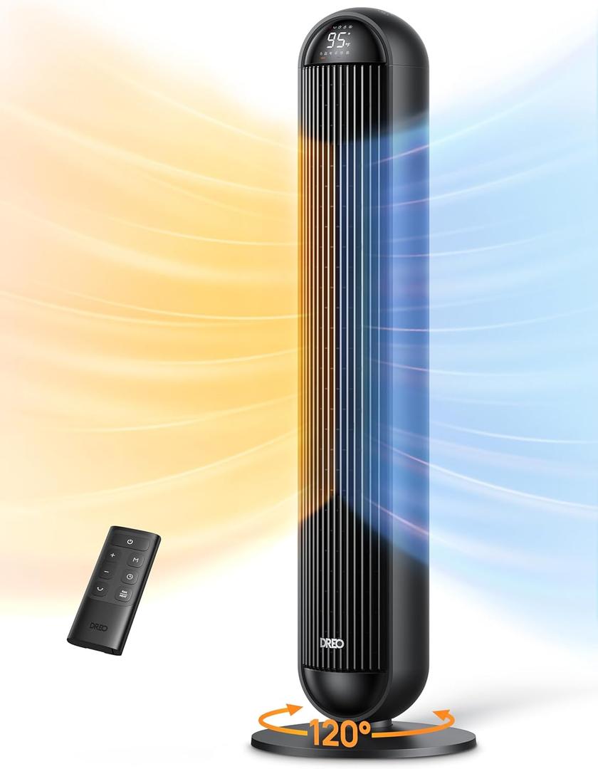 Dreo Heater Fan, 42" Electric Heaters for Indoor Use with Thermostat, 5 Heat & 12 Fan Levels, 120 Oscillation, 12H Timer, 25dB Quiet, Ceramic Heater with Remote for Large Room, Black