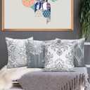Coliuso Decorative Throw Pillow Covers 18x18 Set of 4, Grey and White Modern Simple Square Pillow Case Cushion Cover for Sofa Couch Farmhouse Outdoor Living Room (Gray and White, 18" x18")