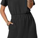 ANRABESS Womens Dresses 2025 Summer Casual Short Sleeve Crew Neck Elastic Waist Mini T Shirt Dress with Pockets (Medium, Black)