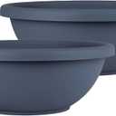 The HC Companies 15.5 Inch Shallow Garden Bowl Plant Pot with Drainage, Lightweight UV-Resistant Plastic Planters for Succulents & More, 2-Pack Planters for Indoor Outdoor Home Decor, Slate Blue