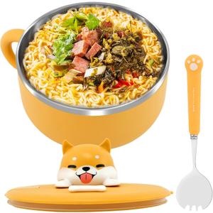 KTZCTPCA Cute Dog Instant Ramen Noodle Bowl, 304 Stainless Steel Noodle Bowls with lids, 40.6 OZ Ramen Bowl with Handle and Spoon for Udon, Miso, Thai, or Pho Soup