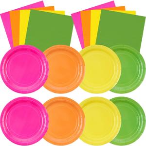 Zhehao 120 Pcs Disposable Paper Dessert Plates and Napkins Set, 7 Inch Party Cake Appetizer Plate with Napkin for Birthday Baby Shower Wedding Easter (Neon)