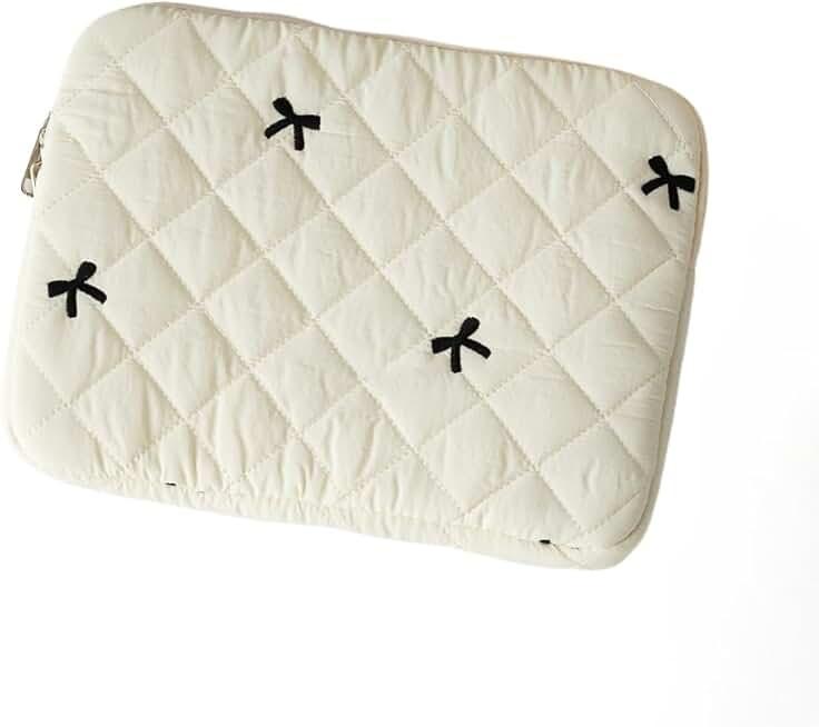 Cute Bow Tie Puffy Laptop Sleeve Coquette Carrying Laptop Bag Cover Y2K Preppy Tablet Liner Pouch Cottagecore Stuffs (15 inch,White)