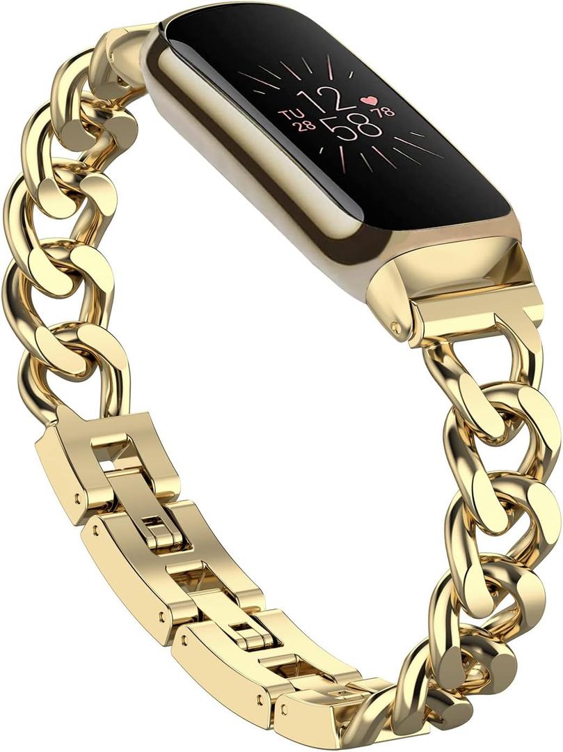 Bolesi Compatible with Fitbit Luxe Bands,Slim Metal Band Stainless Steel Adjustable Straps Replacement Bands for Fitbit Luxe Smart Watch for Women Men