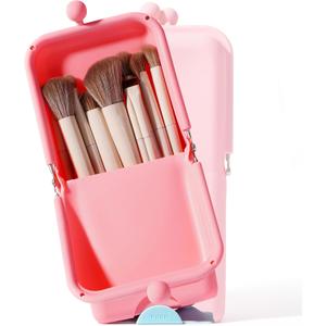 APT 1101 Makeup Brush Holder Travel Cosmetic Bag with Suction Base, Portable Cosmetic Organizer for Travel & Home, Organizer for Brushes, Beauty Tools & Accessories (Coral)