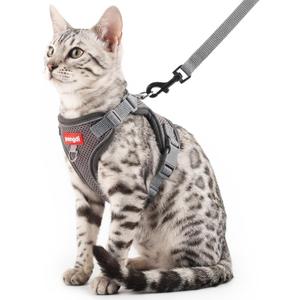 Cat Harness and Leash Kitten Harness Escape Proof Lightweight Breathable Mesh Cat Leash for Walking Travel, Grey, Large