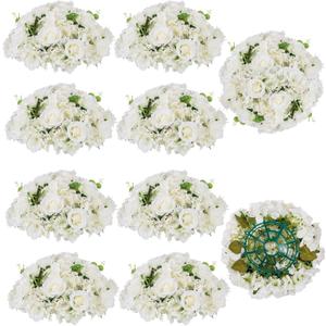 BLOSMON Wedding Flower Centerpieces for Tables: 10 Pcs 15.7" Large White Rose Hydrangea Artificial Flowers Ball Decorations - Faux Silk Floral Bouquet Arrangement for Home Party Event Decor