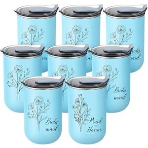 Maxdot 8 Pcs Bridesmaid Proposal Gifts Stainless Steel Cup 10oz Tumbler Bachelorette Party Supplies Bridesmaid Aesthetics Cups Bridal Gift for Engagement Wedding(Blue)