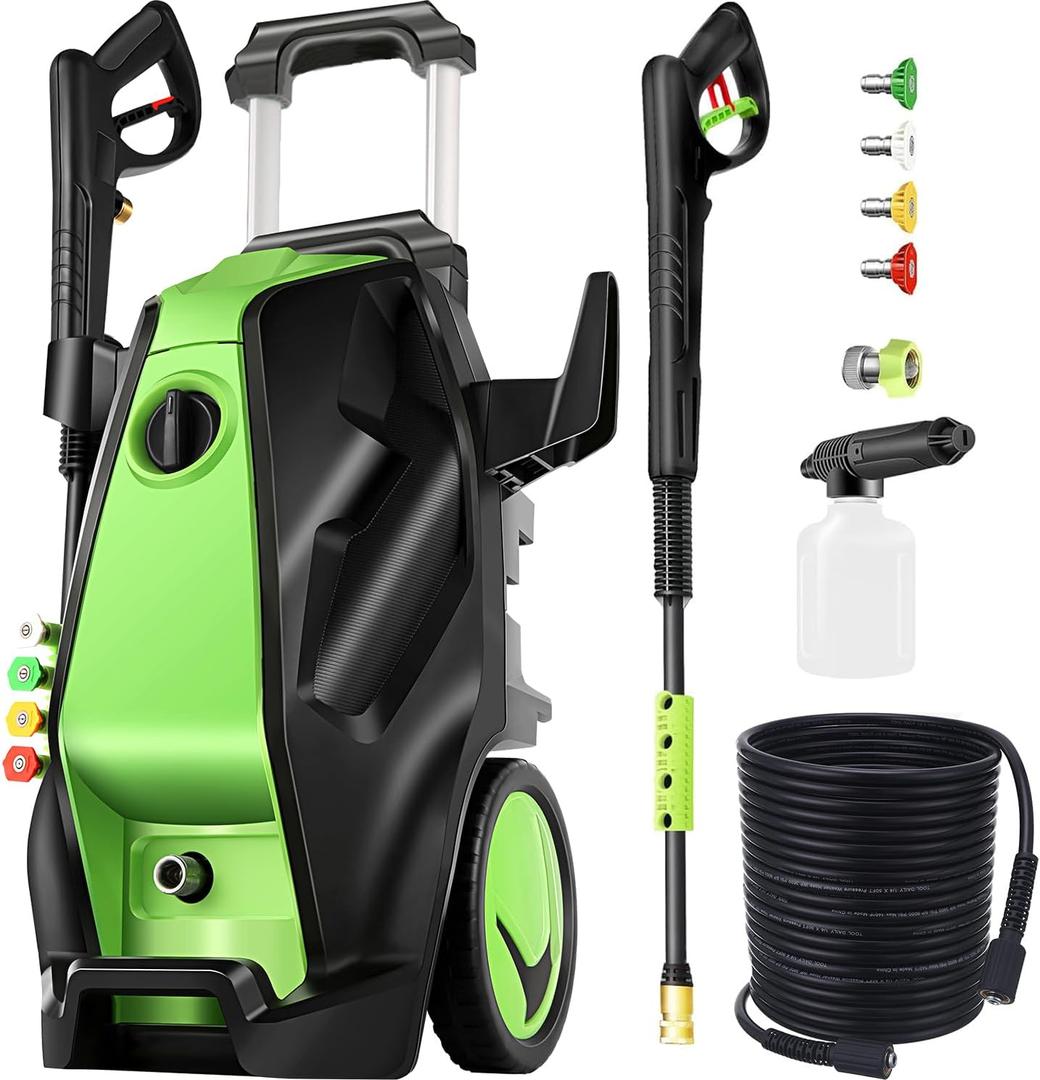 5000PSI Electric Pressure Washer with 33FT Hose M22-14mm, 3.0GPM Power Washers Electric Powered Professional Pressure Cleaner Machine, Foam Cannon, 4 Tips, powerwashers for Home Cars, Green