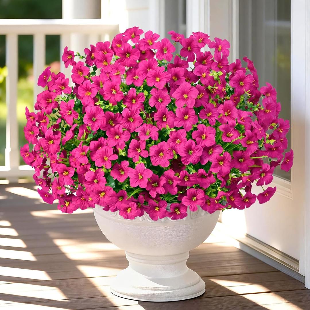 Yastouay Artificial Flowers for Outdoors, 12 Bundles Fake Outdoor Flowers, UV Resistant Artificial Petunias Fake Flowers, Purple Red Realistic Fake Plants for Porch Patio Garden Decor