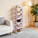 6 Tier Kids Shoe Rack, Collapsible Foldable Vertical Shoe Organizer for Kids' Rooms, Front Door Entrance, Compact Shoe Storage Shelf for Narrow Spaces (Purple-X)