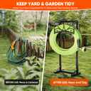 Garden Hose Holder with Tool Hooks and Stable Base, Heavy-Duty Garden Hose Storage Metal Hose Hanger Holds 160Ft, Rustproof Freestanding Water Hose Holder for Outside, Yard, Lawn, Farm, Black