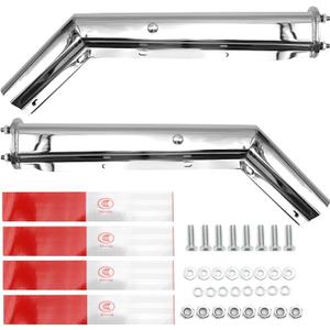 Stainless Steel Angled Mud Flap Hanger for Semi Trucks 2-1/2" Bolt Spacing 30" Length Heavy-Duty Spring Loaded Bracket with Reflective Strip Sticker,2pcs