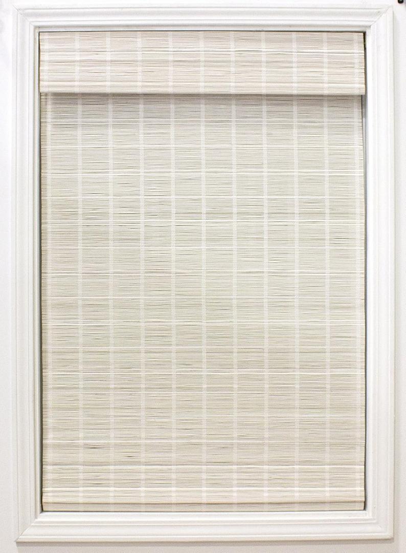 Radiance Cordless Bamboo Roman Shades for Windows - Bamboo Blinds for Semi-Private Light Control - Easy to Lift & Fold Up Window Shades - White - 39" W x 64" L - (2215338E)
