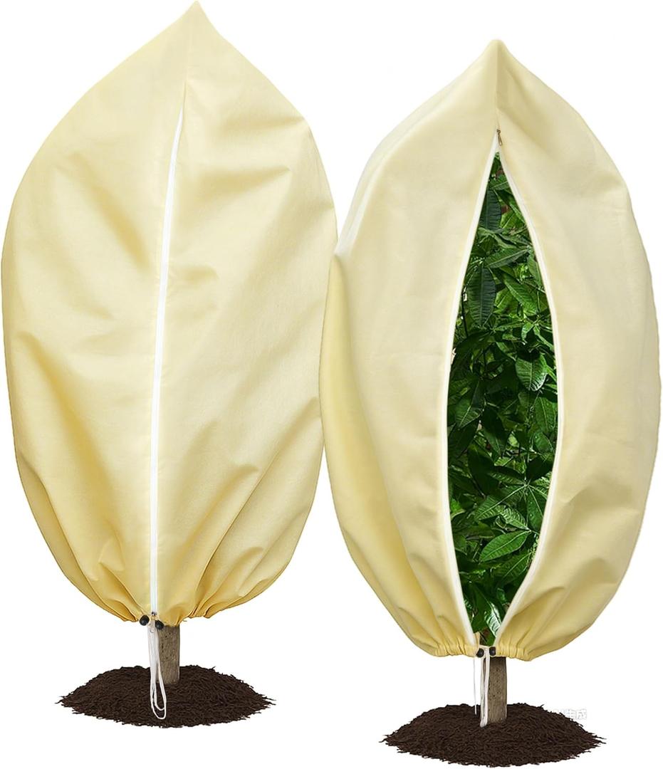Plant Covers Freeze Protection 2 Pack 47.2x70.8 with Zipper and Drawstring Frost Cloths for Outdoor Garden Plants Tree Potted Winter Cold Weather