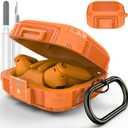 [Upgrade Secure Lock] for Beats Powerbeats Pro 2 Case Cover, LDSXAY Carbon Fiber Shockproof Protective Cover for Powerbeats Pro 2 2025 with Cleaner Kit & Carabiner (Orange)