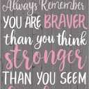 Inspirational Sign Always Remember You are Braver Than You Think Wall Art Wood Plaque Motivational Hanging Decor Sign for Living Rooms Home Office Decorations, 8 x 12 Inch (Pink)