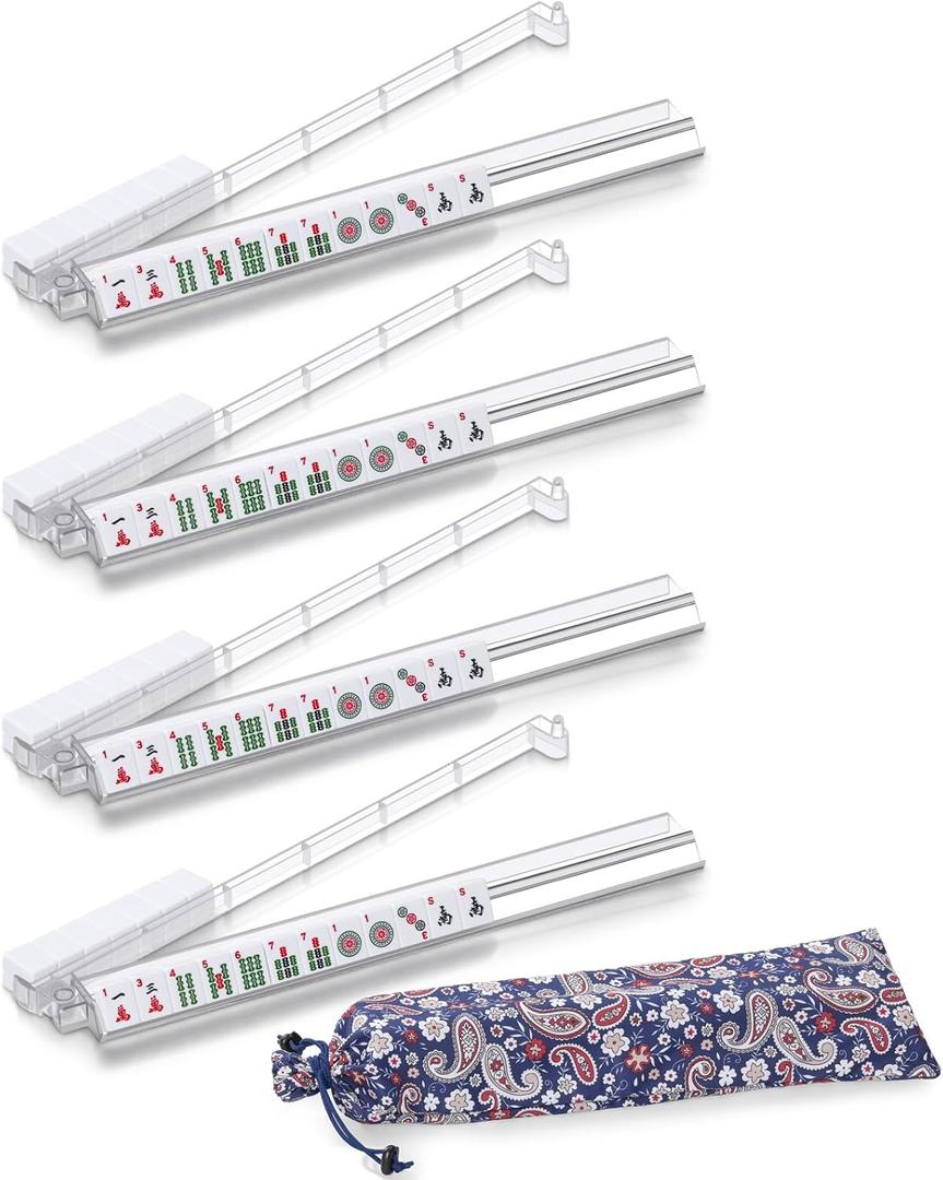 Mahjong Racks with Pushers, 4 Mah Jongg Clear Acrylic American All-in-One Tile Rack & Pusher Accessories Gifts (Transparent)