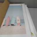 Framed Coastal Wall Art for Living Room, 3 Piece Beach Surfboard Palm Tree Artwork for Walls, Large Ocean Surfing Seascape Picture Prints, Beach Coastal Wall Decor for Bedroom Hallway Office, 16x24 In