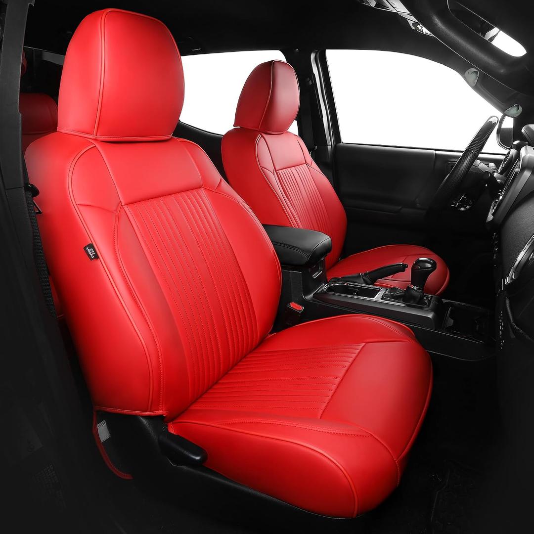 FREESOO Custom Fit for Toyota Tacoma Seat Covers, Front & Rear Fit 2005-2015 Full Coverage Waterproof Leather Truck Automotive Seat Covers, Tacoma Seat Covers Pickup Seat Protector (5 Seats, Red)