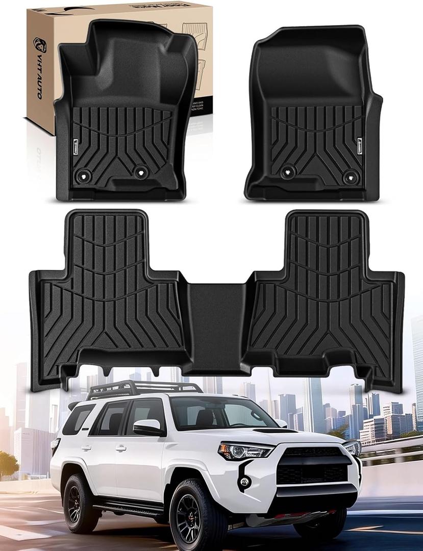 YHTAUTO Automotive Floor Mats Compatible with Toyota 4Runner 2013-2024 (Only for 7 Seat), TPE All Weather Custom Fit Automotive Floor Liner, 1st & 2nd Row, Set of 3
