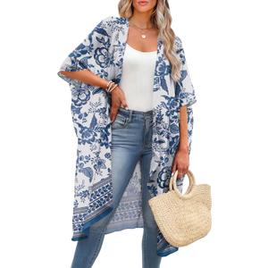OFEEFAN Kimonos for Women Swimsuit Coverup Beach Casual Loose Cardigans for Swimwear (Blue, M)
