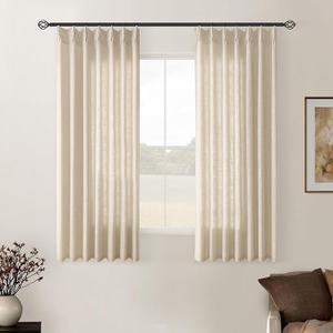Natural Pinch Pleated Linen Curtains 2 Panels 63 Inch Length for Dining Living Room Memory Training Shaped Cream Birch Semi Sheer Short Pleat Drapes with Hooks Rings Bedroom Window Curtain 40x63