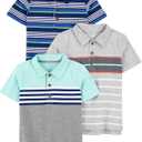 Simple Joys by Carter's Boys 3-Pack Short Sleeve Polo (4T, Blue Placed Stripe/Grey/Navy Stripe)