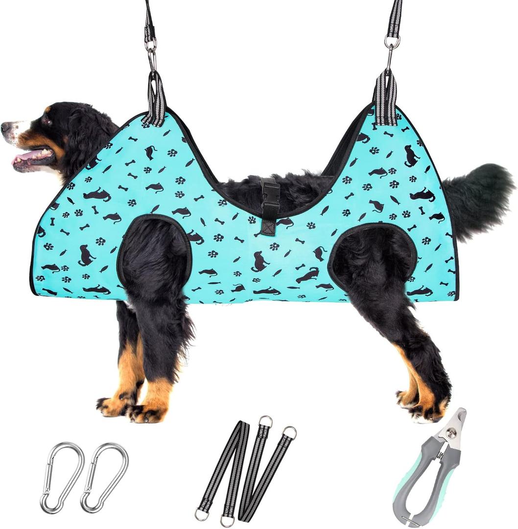 Dog Grooming Hammock - Pet Harness for Grooming Nail Trimming (XXL 120lb), Dog Sling for Nail Clipping, Dog Hanging Holder for Cutting Nail with Nail Clippers (Cyan)