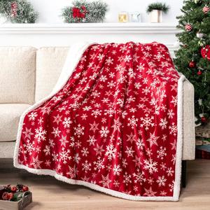 PAVILIA Red Snowflake Christmas Sherpa Throw Blanket, Ultra Soft Reversible Fleece Sherpa 50x60 Winter Blanket for Couch & Bed, Cozy Christmas Home Decor