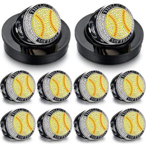Highergo 10 Pcs Basketball Softball Baseball MVP Dancer Champion Trophy Ring with Display Stand Star Football Soccer Volleyball Golf Cheerleading Bowling Track Field