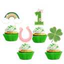 24Pcs St Patrick's Day 1st Birthday CupcakeToppers Baby Shower for St Patrick's Day Party Decorations, Four Leaf CloverOne Cupcake Toppers for First Birthday Party Decorations (1st pink)
