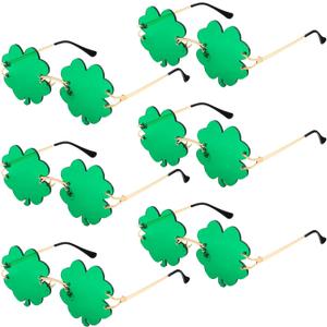 Oudain 6 Pairs St. Patrick's Day Irish Green Shamrock Sunglasses Green Leprechaun Costume Glasses St. Patricks Day Accessories Shamrock Irish Clover Sunglasses for Costume Accessories