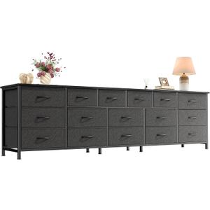 Huuger 77.6" Long Dresser for Bedroom, 16 Drawer Fabric Dresser for Closet, Wide Chest of Drawers with Storage, TV Stand for 65, 75, 85 Inch TV, 77.6" W x 12.9" D x 26.7" H, Black