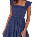 Prinbara Womens Summer Casual Square Neck Smocked Short Sundress 2025 Spring Beach Vacation Flowy Cute Teen Boho Dresses Navy Blue Medium
