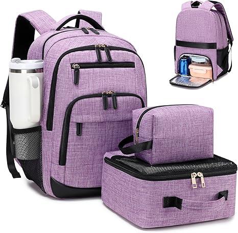 BOVIP Travel Backpack For Men Women,40L Carry On Backpack Flight Approved,TSA Personal Item Travel Bag Fits 17 Inch Laptop,Business Weekender Overnight Daypack Purple