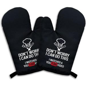 zcyhtqp, Don't Worry I Can Do This I Watched a You Tube Video, Funny Silicone Non-Slip Oven Mitts and Pot Holders Sets of 2, Bake Lover Gift, Perfect for Kitchen,Cooking,Baking,Grilling