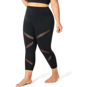 MEJING Capri Plus Size Leggings with Pockets for Women - Black High Waisted Tummy Control Soft Yoga Pants for Gym Workout, 3XL