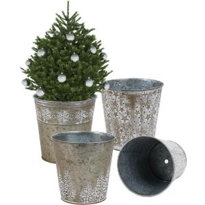 Christmas Gold Galvanized Metal Buckets - 4Pcs Rustic Farmhouse Tin Planters Pot with Drain Hole and Plug Xmas Gift Vintage Flower Pot for Party Table Centerpieces Outdoor Garden Home Decor, 6 Inch