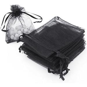 Boshen 100/200PCS Organza Gift Candy Sheer Bags Mesh Jewelry Pouches Drawstring Bulk for Wedding Party Favors Christmas (3" X 4"(100PCS), Black)