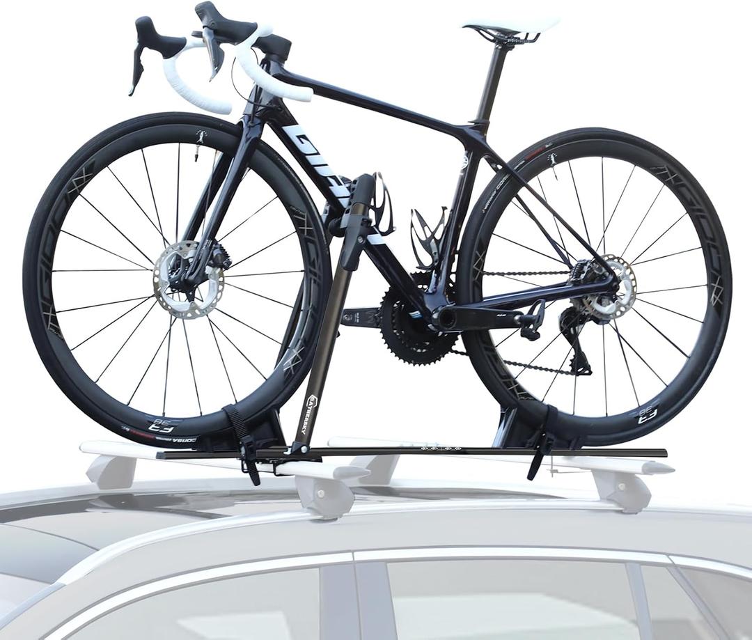 Bike Roof Rack for Car, Foldable Upright Bicycle Carrier, Rooftop Bike Rack, Lightweight Aluminum Roof Rack Bike Mount with Secure Locking, Black
