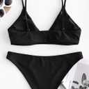 ZAFUL Women's Solid Spaghetti Strap Bralette Bikini Set Two Piece Swimsuit (Black, S)
